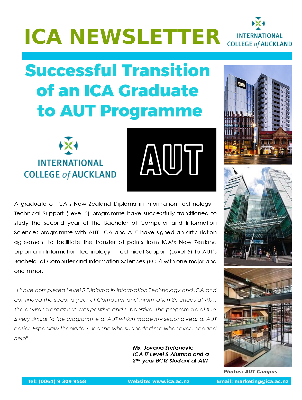Successful Transition of an ICA graduate to AUT programme